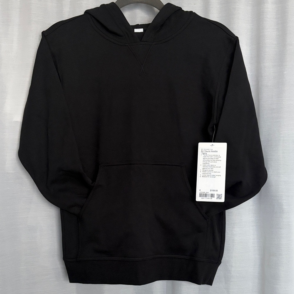 NWT Lululemon Black Hooded Pullover Sweatshirt TERRY black - Sz. 4